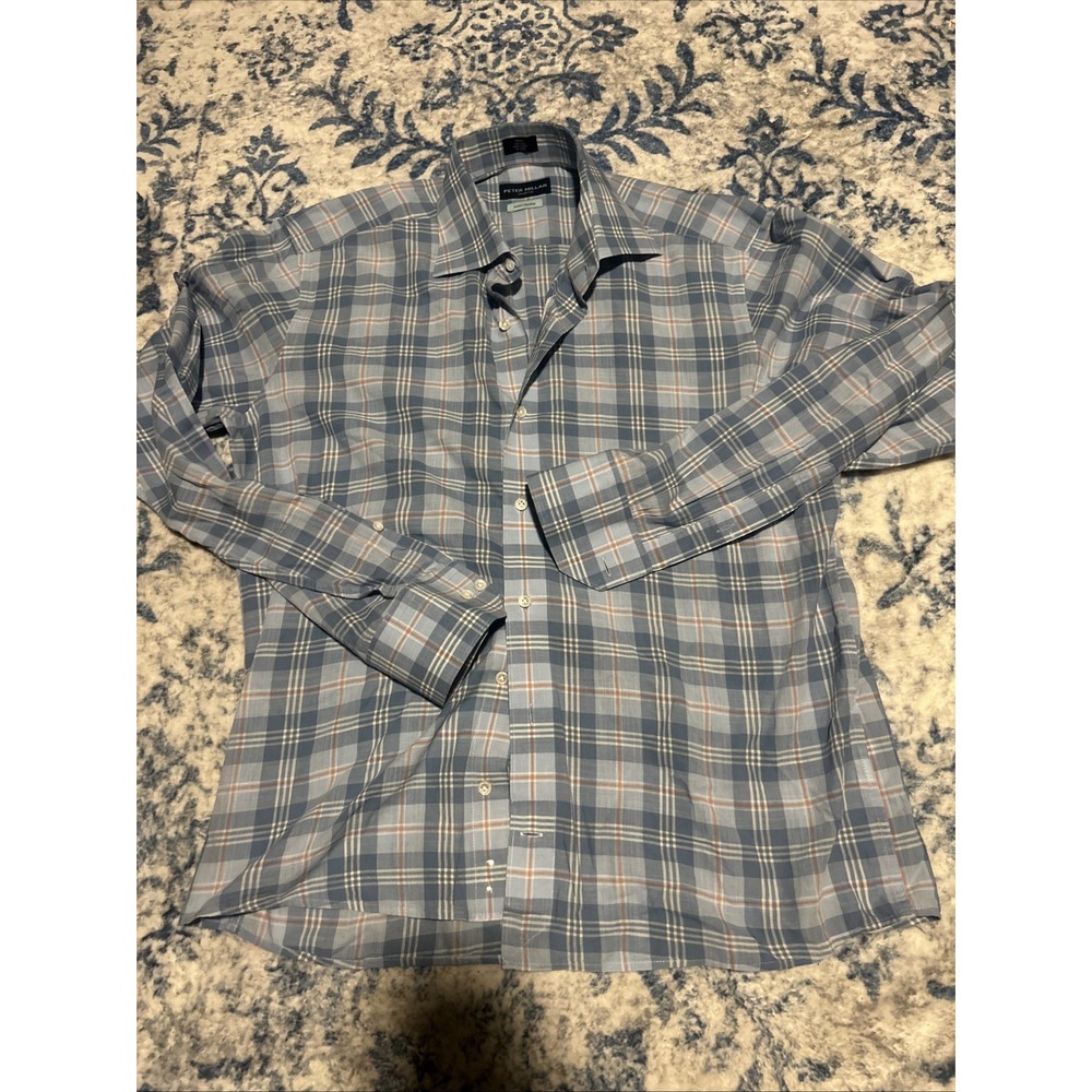 Peter Millar Summer Chambray Shirt Men's XL Blue Long Sleeve Button Up Cotton